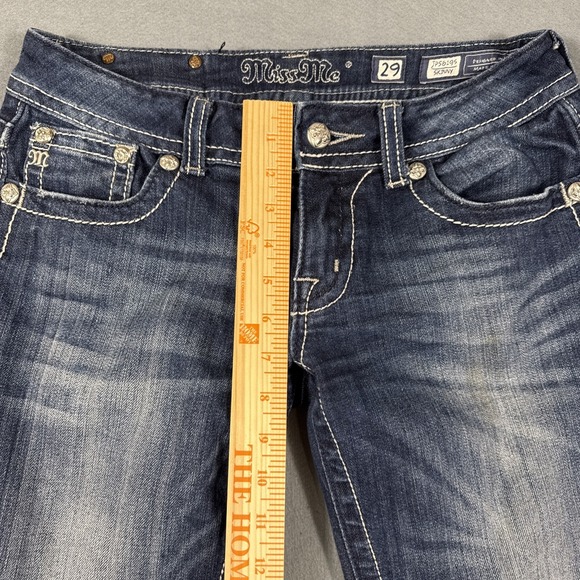 Miss Me women 29 SKINNY jeans Medium Wash PINK EMBELHISHMENTS THICK STITCH - Picture 8 of 10